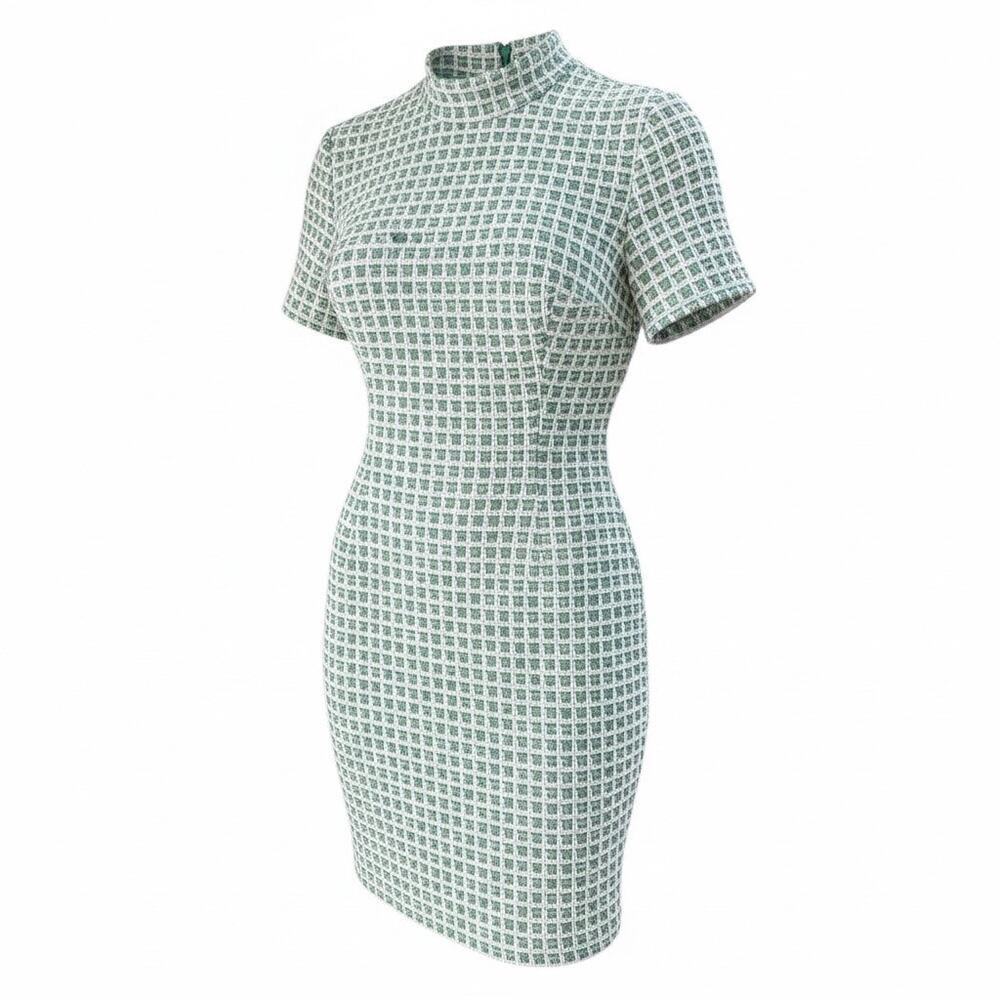 Donna Morgan Women's Novelty Plaid Short Sleeve Mock Neck Dress Size-6 - Picture 2 of 8
